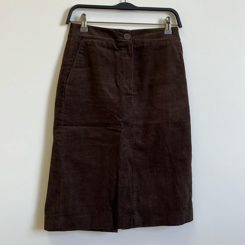 -Miixxo Dark Brown Corduroy Mid length Skirt Size 26 NWT